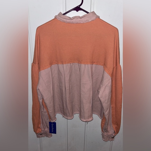 Waffle knit Chic Women's Oversized Orange and Pink Utility Jacket w/pockets - Picture 12 of 13